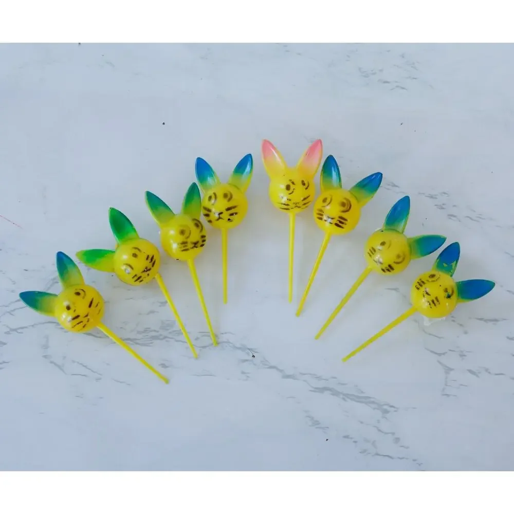 VTG Set of 13 Bunny Rabbit Cake Toppers Retro MCM Farm Cottage Tea Party Easter